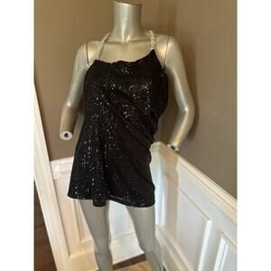 NWT LULUS Mini Black Sequin Sliver Metal Straps Size Small